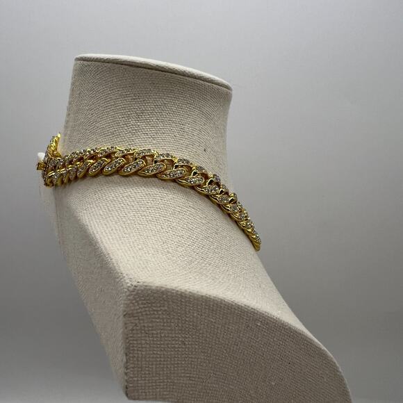 Pave Rhinestones Chunky Cable Chain Necklace 15.5” Gold Toned Snap Clasp - Picture 8 of 10